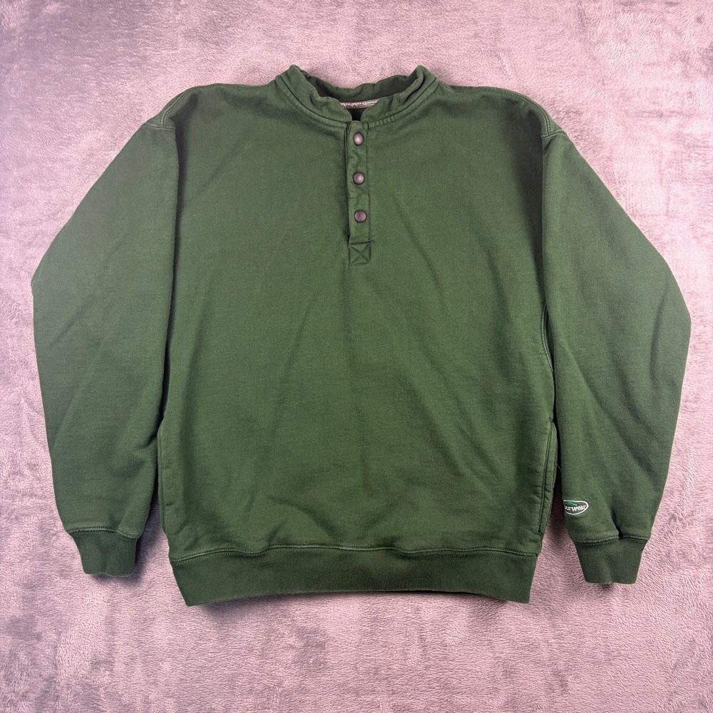 Arborwear Sweatshirt Men's M Green Henley Snap Pullover Workwear Heavy Cotton